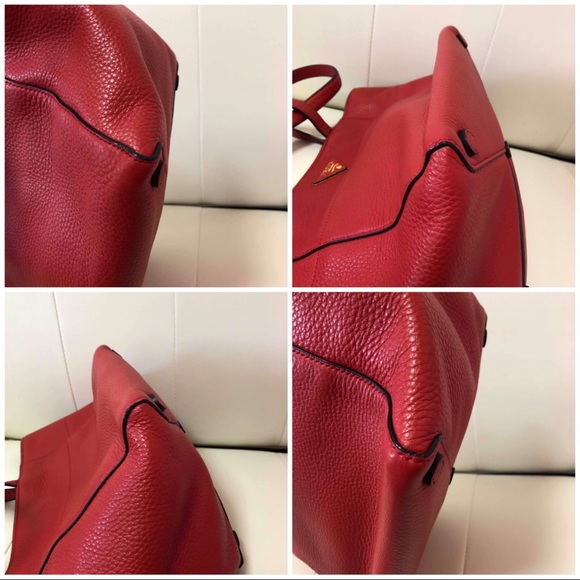 PRADA RED TOTE BAG LEATHER VGUC - - Picture 7 of 8